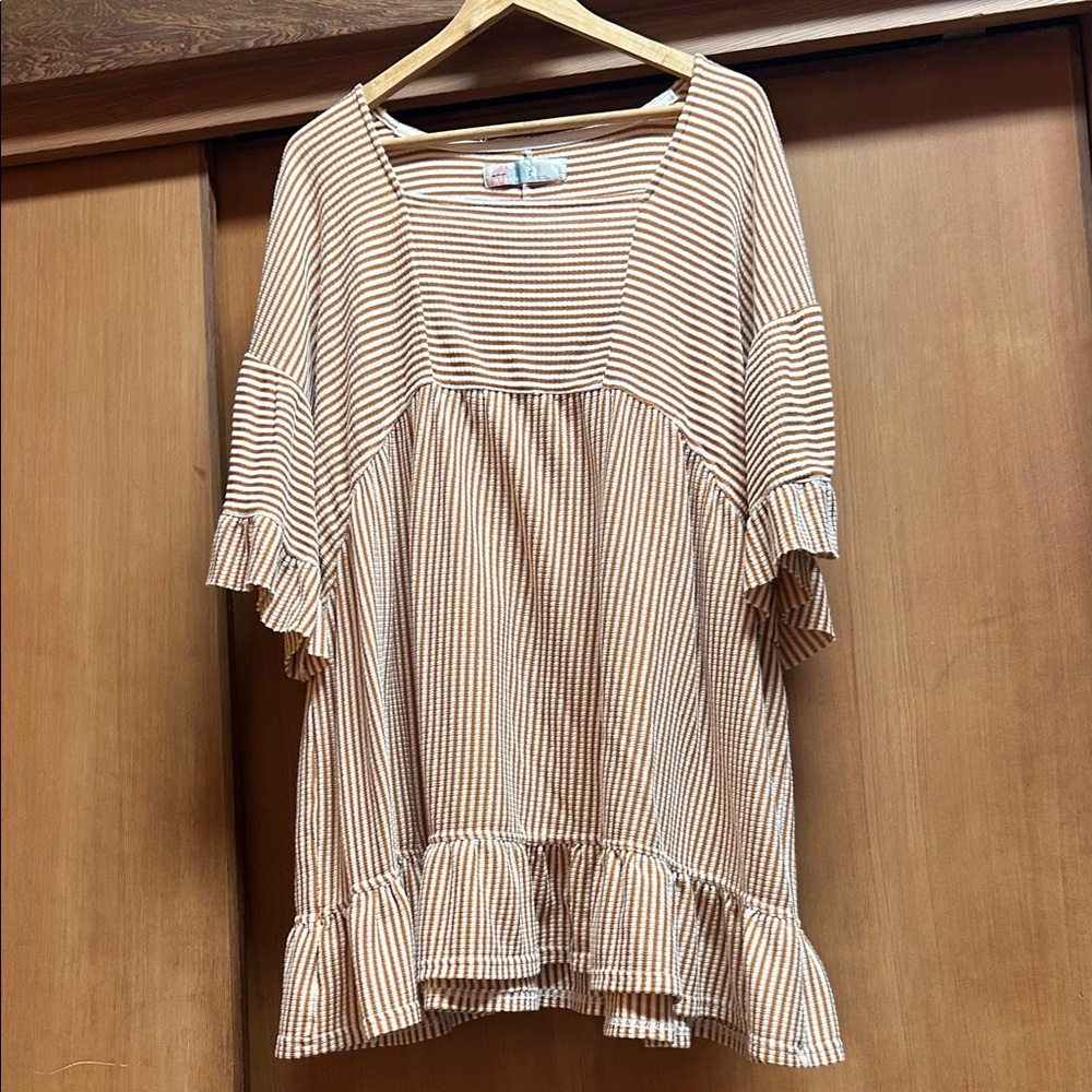 Free People Striped Ruffle Sleeve tunic